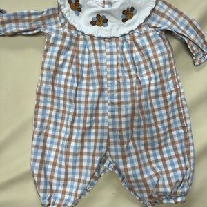 Plaid Kids One Piece with Embroidered turkeys